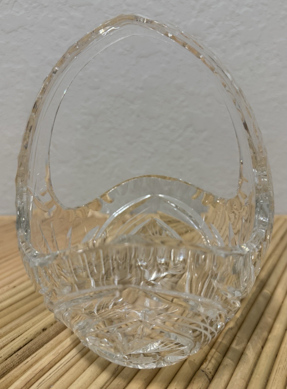 Clear Glass Basket Geometric Glass Cut Design & Decorative Handle