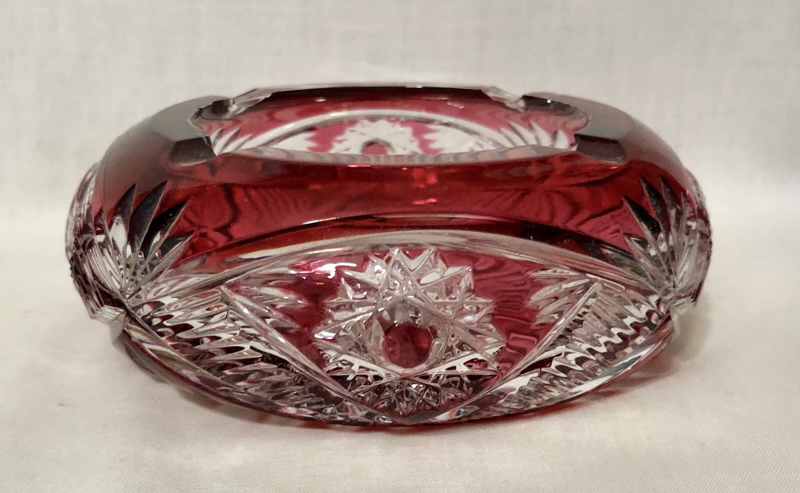 Bohemian Ruby Red Cranberry Crystal Cut Glass Ashtray Bowl