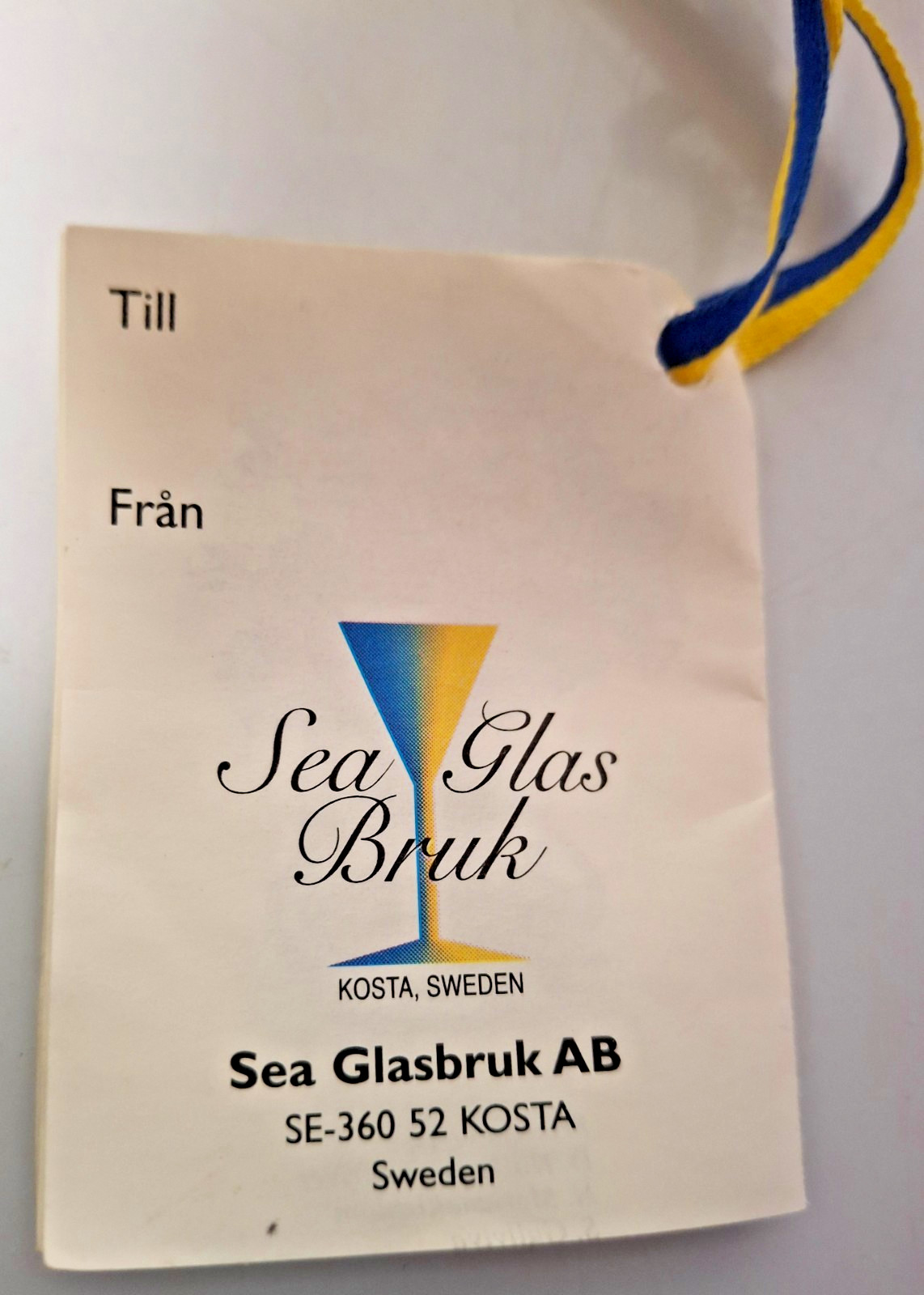 Sea Glas Bruk Kosta Sweden Blue Art Glass Vase 5.75″ Signed Rune Strand. Card