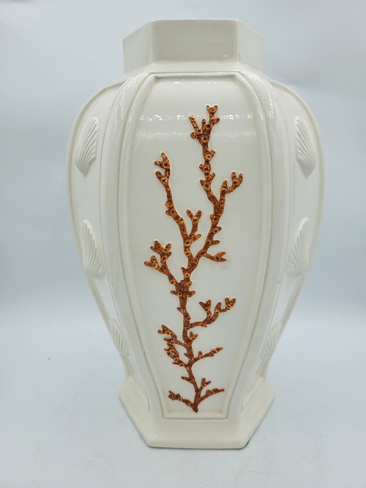 ’70s Bassano Italy Potiche Palladi Nautical Seashells Coral Hexagon Vase Urn #1