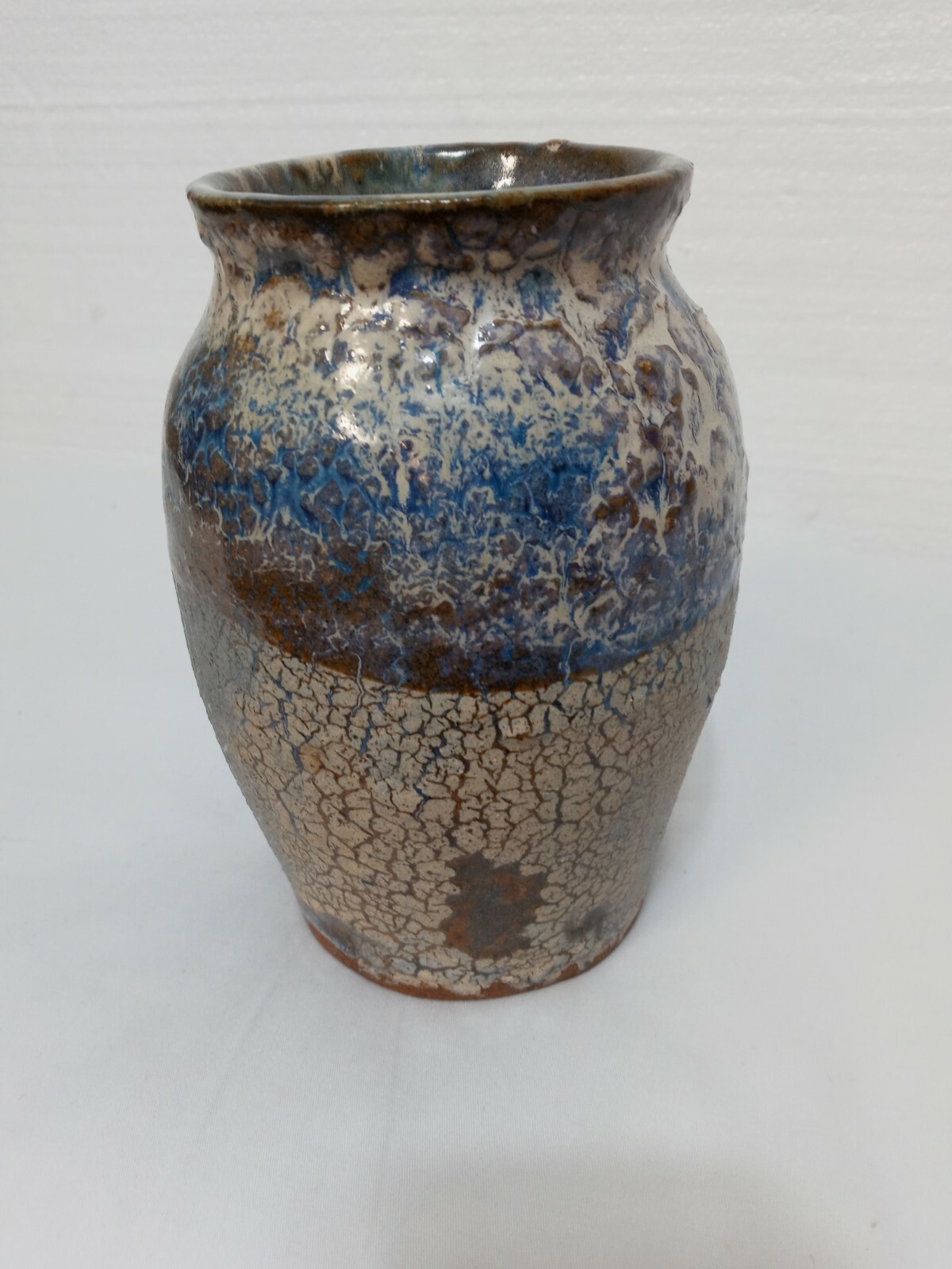Art Pottery 6 1/2 ” Vase Pot Multicolored Drip And Crackled
