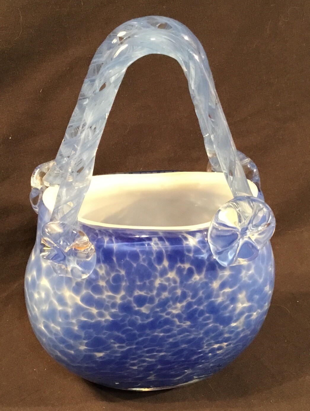 Lauren Hand Cut Mouth Blown Block Crystal Glass Blue and White Handbag Vintage
