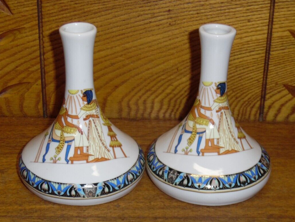 Pair Fine Royal Porcelain E.G.P. Co T. Limoges Egyptian Vases – 4 3/4″