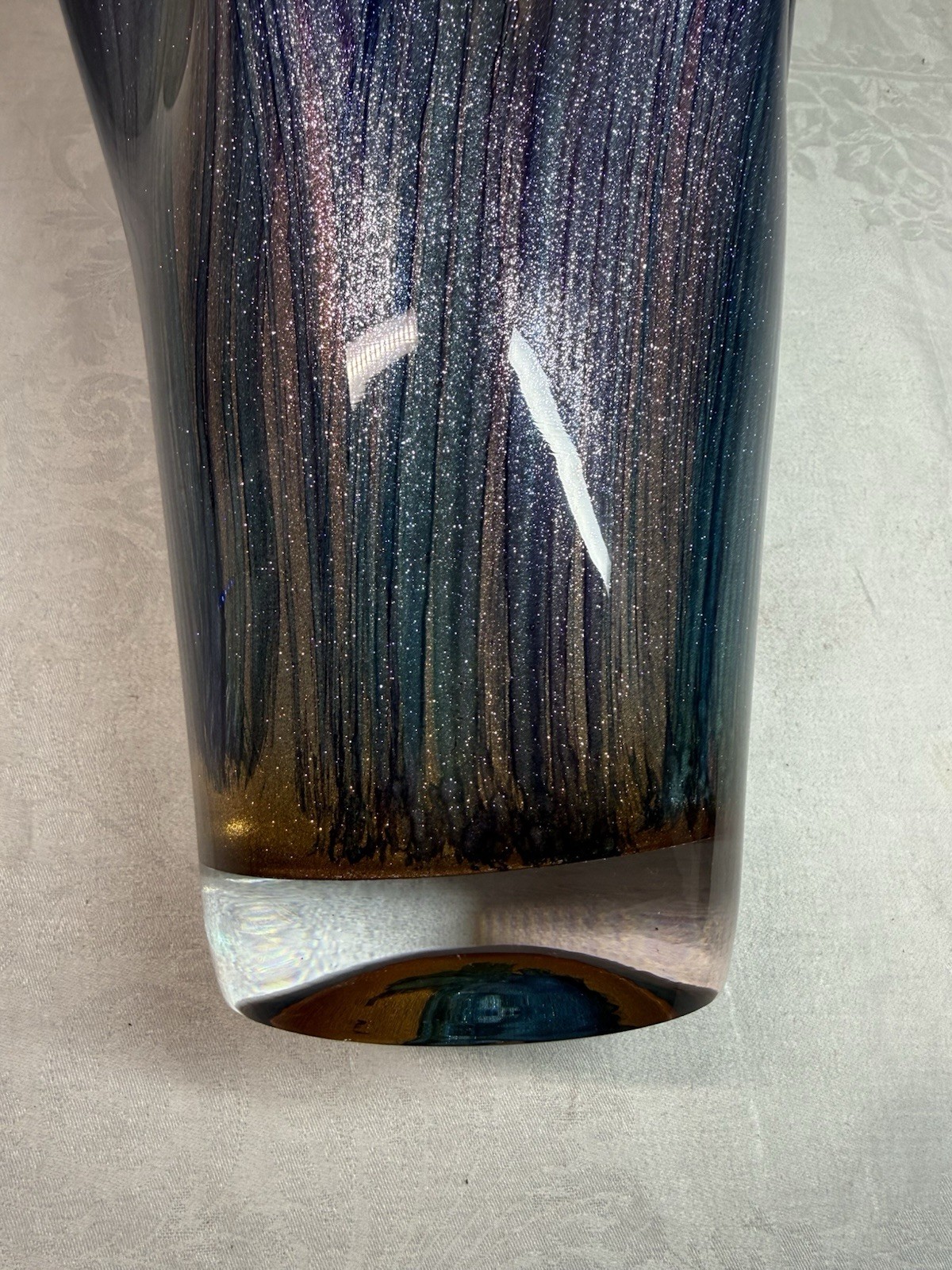 Italian Murano Art Glass Handkerchief Glitter Vase Purple Blue 13 In EUC