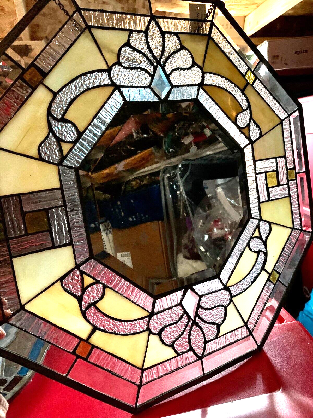 Elegant 21 Inch Octagon-Stained Glass Large Mirror Panel Real Glass