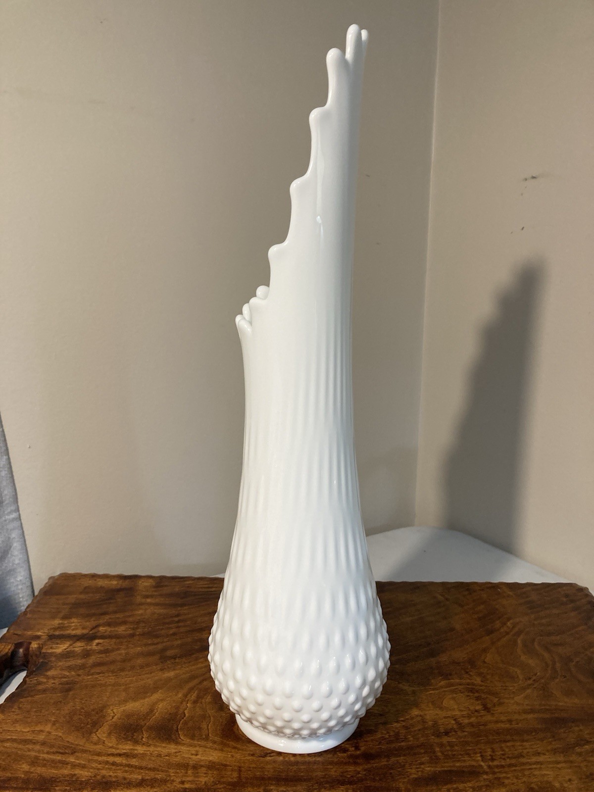 Vintage Mid Century Swung Hobnail Marked Fenton White Milk Glass Vase 16 Tall