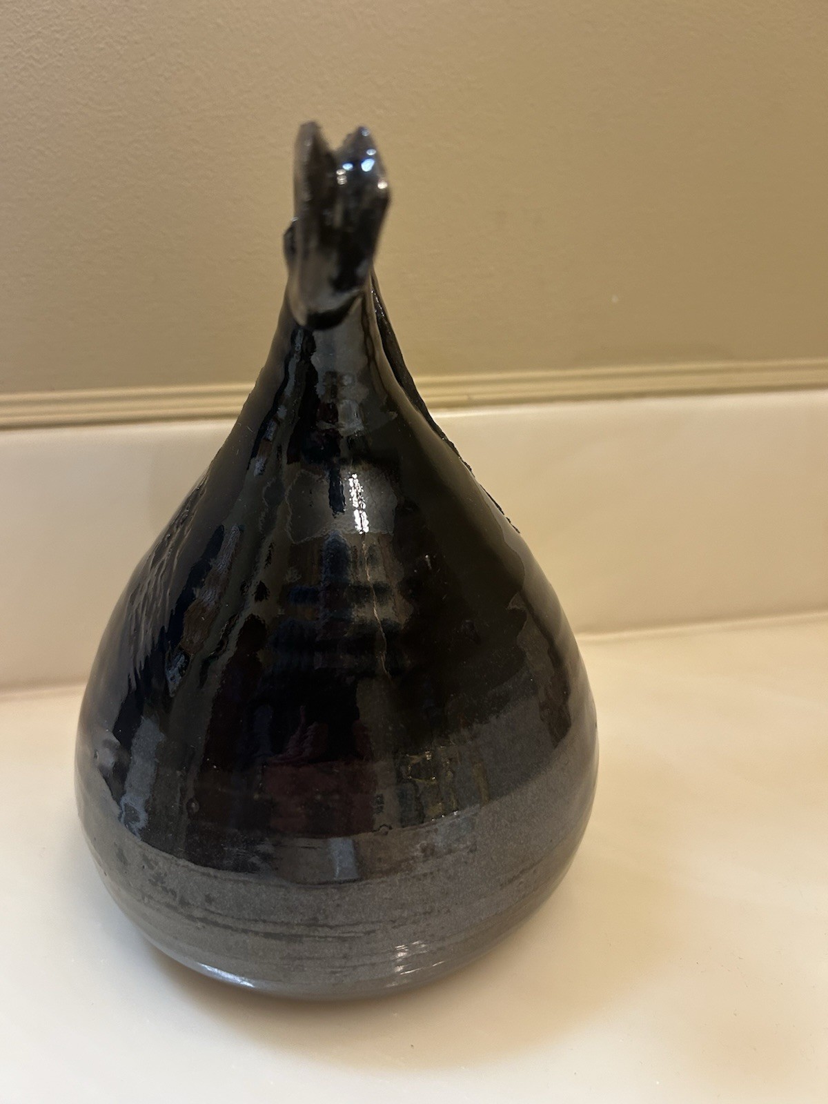 Vintage Raku Fired Pottery, 7 1/2 in Abstract Jug/Pitcher, Artist Signed In VGC!