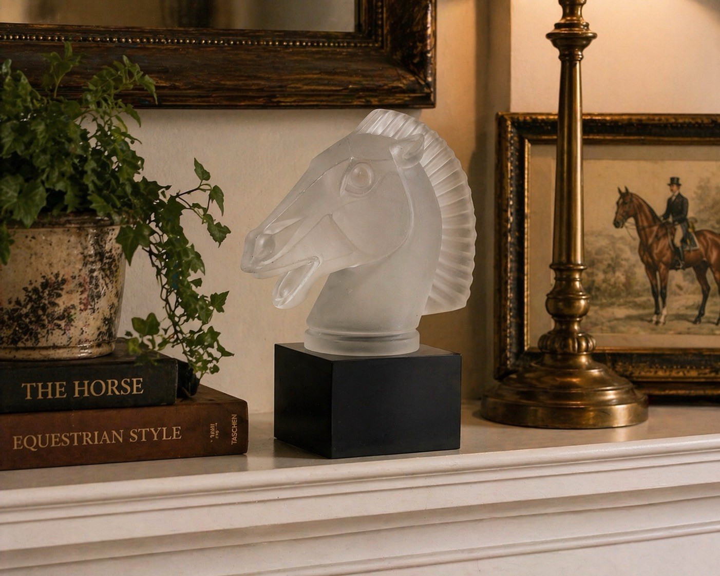 DESNA Czech Frosted Glass Horse Head Sculpture Bohemian Art Glass 7”