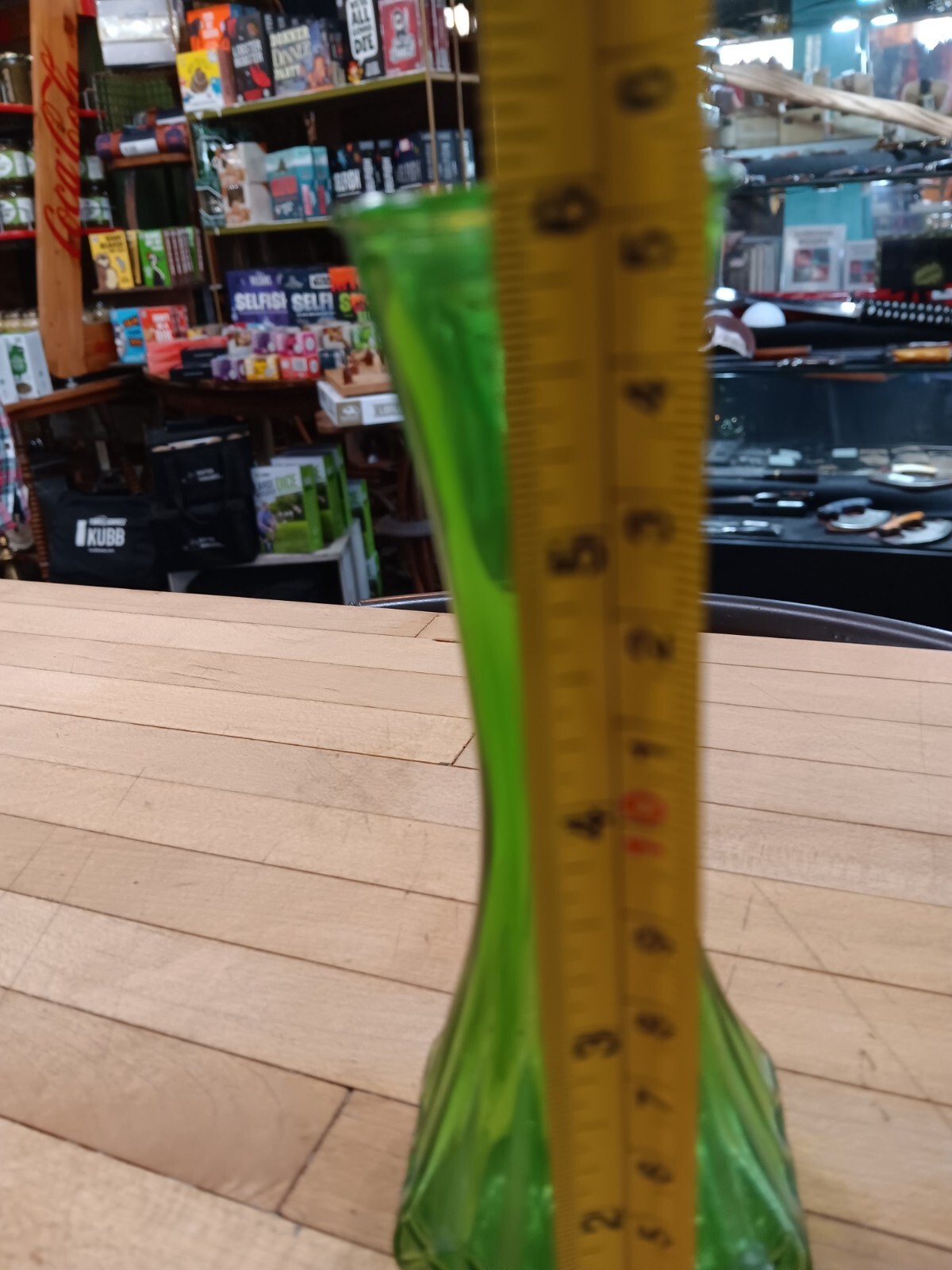 Vintage Hoosier Glass Vase 6″ – Green Bud Vase Hex Base