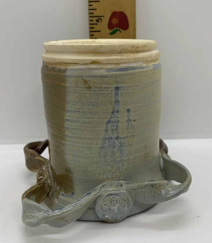 Beautiful Small Hand-Thrown Ceramic Container Drip Glaze Gloss Brown Blue Signed
