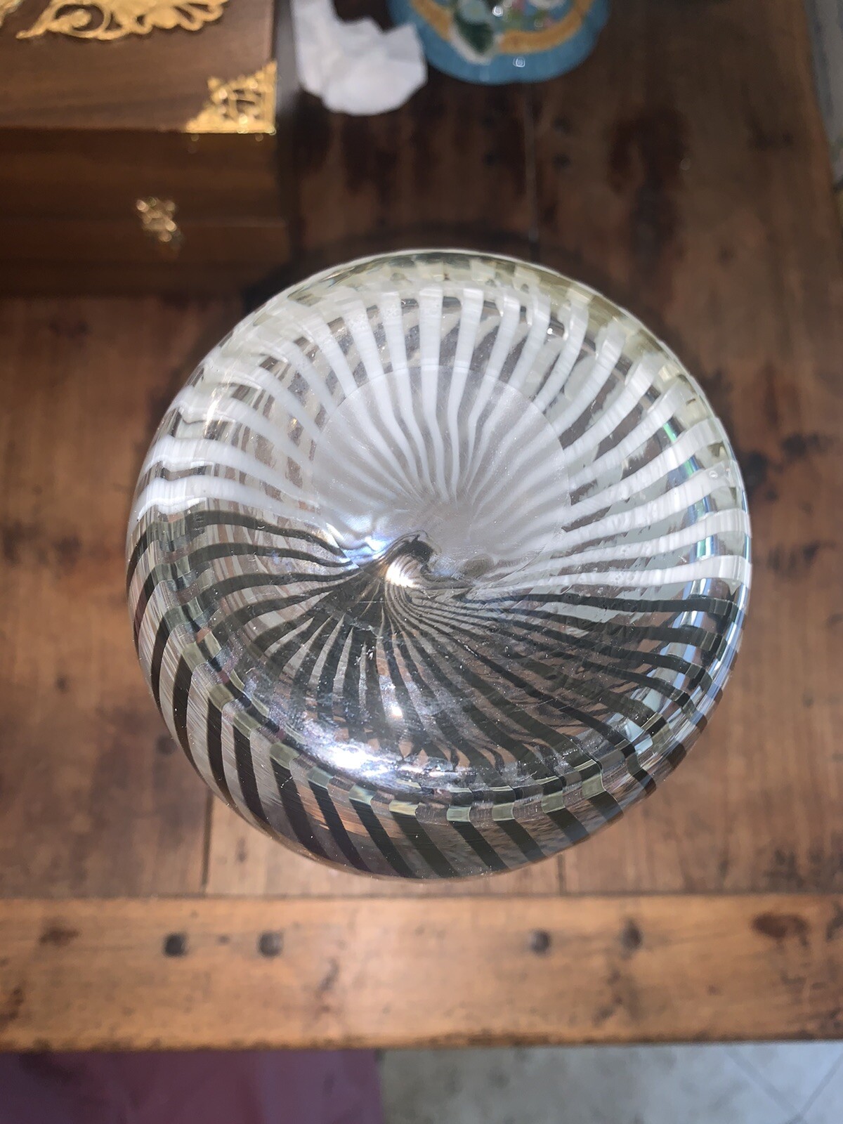 Modern Art Blown Glass Vase Black White Clear Murano Style 10.5”T 4.25”Diam Body