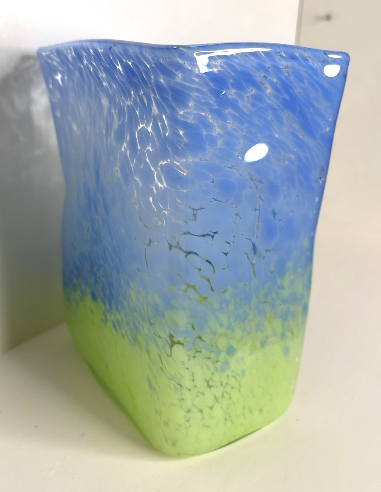 CYS Excel Hand Blown Glass Vase 7-3/4″ Tall Art Glass Light Blue Green Ombre