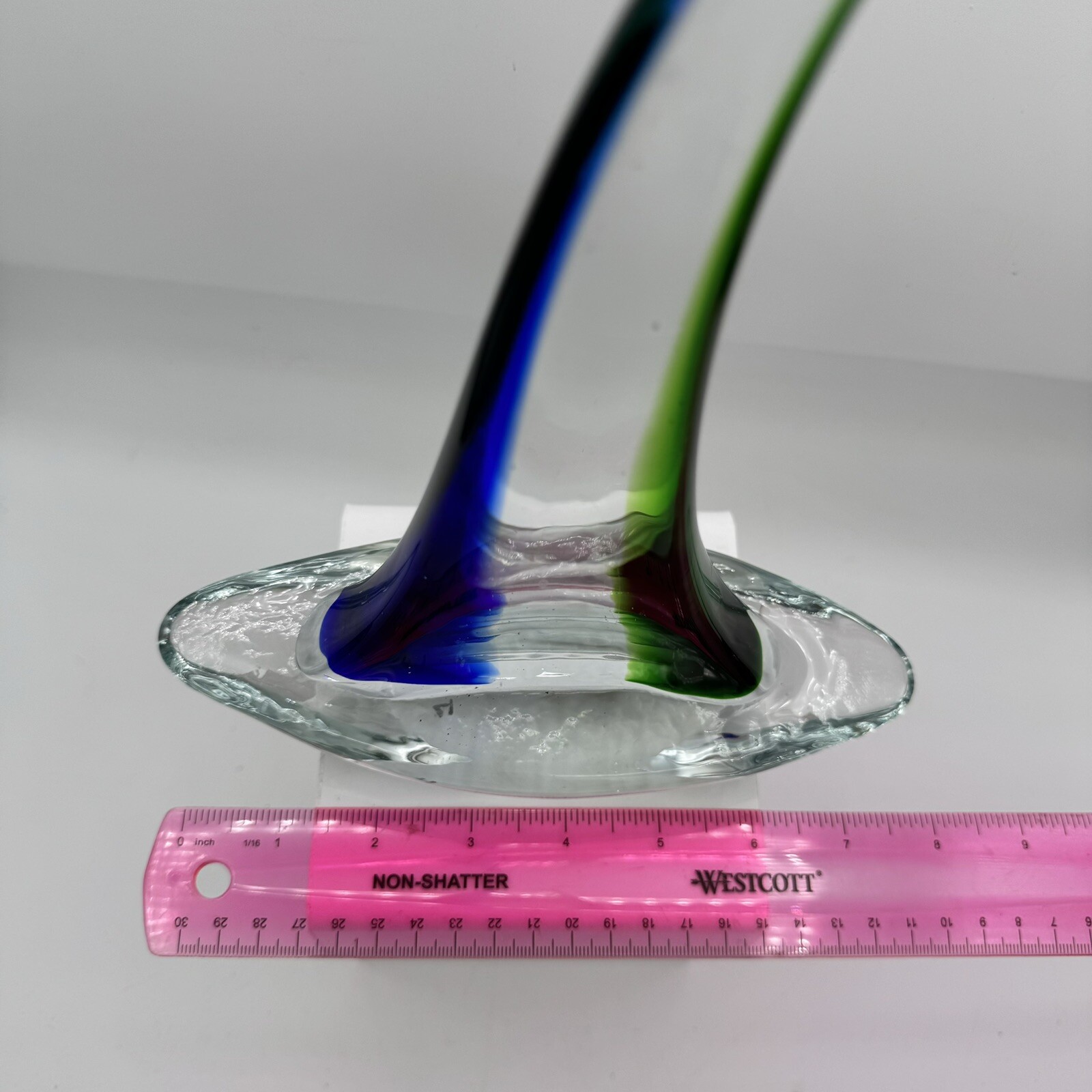 Art Glass Sailboat Paperweight Sculpture Blue Green VTG Ocean Nautical