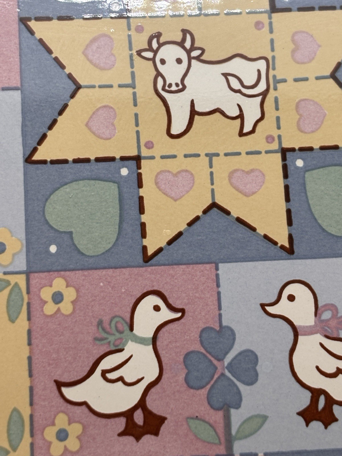 Vintage ORIENT Ceramic Tile Trivet Country Patchwork Cow Cat Duck Goose 6″
