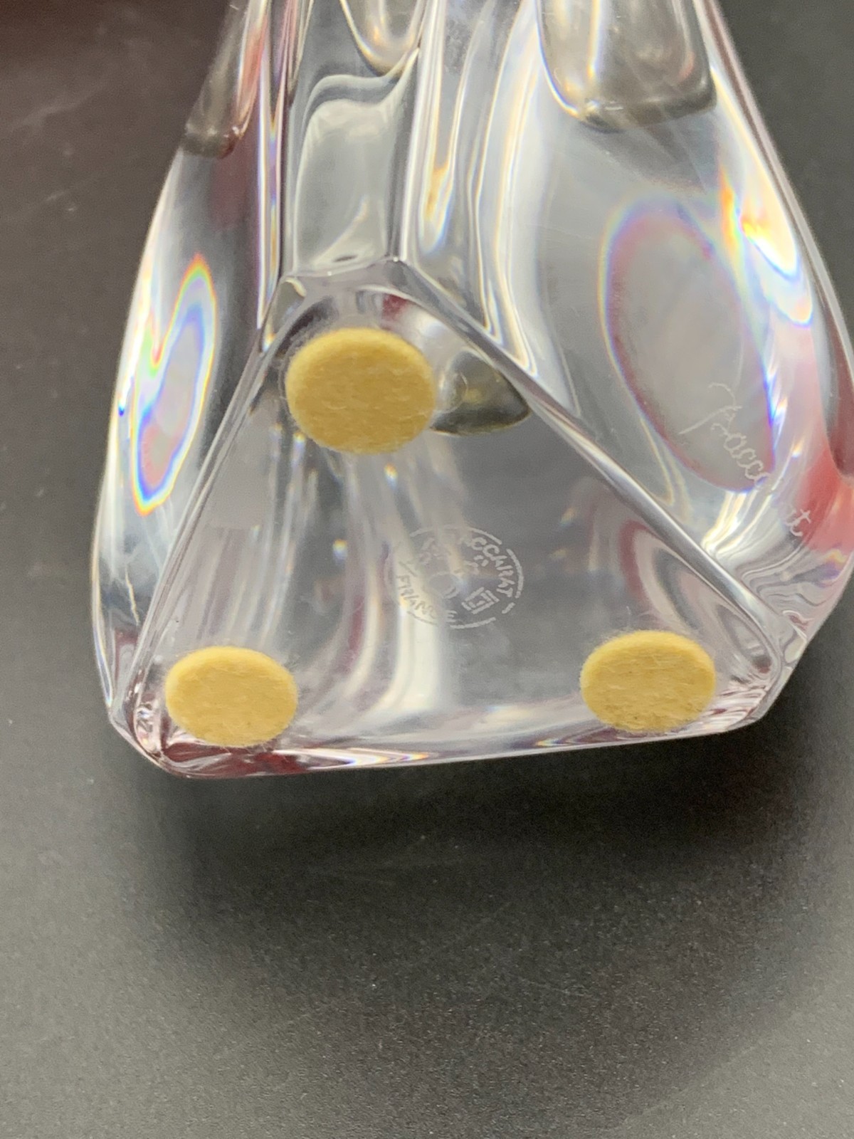 Signed Baccarat Clear Crystal Rose Triangular Bud Vase app. 8.5” w/ Box