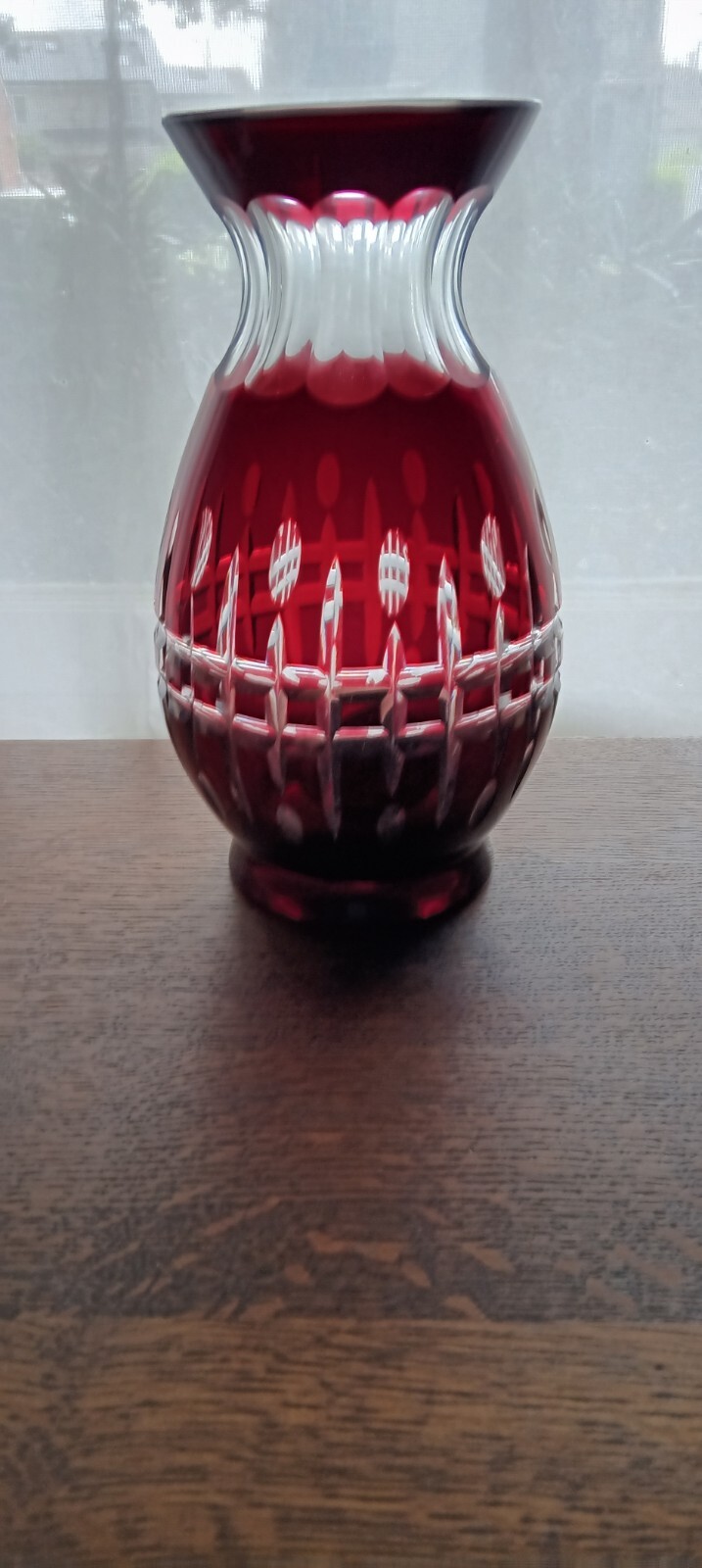 Czech Vintage 10 1/2 Inch Ruby Red Cut To Clear Crystal Bohemian Vase MCM Read