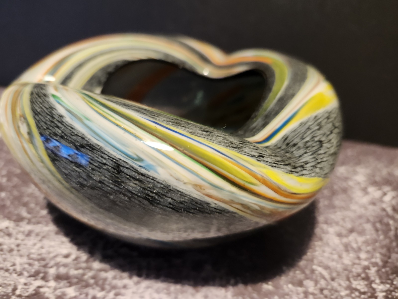 Vintage Murano Style Art Glass Handblown Multicolor Swirl Ashtray/ Decor Bowl