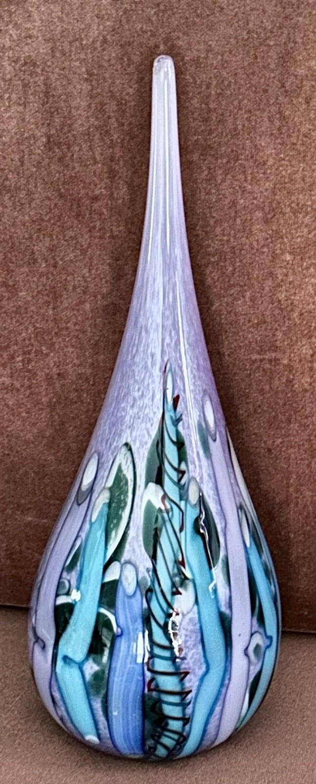 Tall 16” Signed Studio Art Glass Vase Heavy Teardrop Mid-Century Modern Style