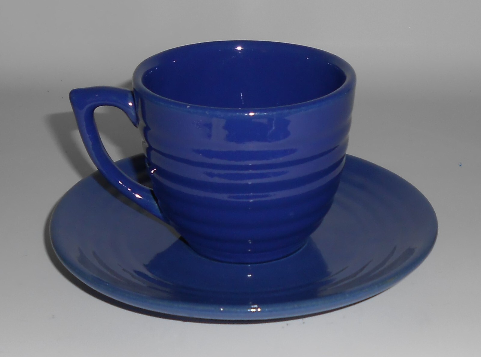 Vintage Bauer Pottery Ring Ware Cobalt Cup & Saucer Set #2