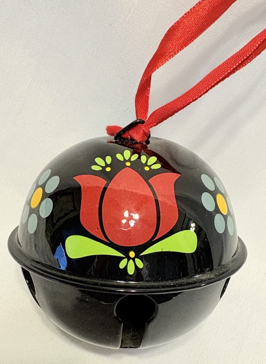 Black Red Tulip Bell Christmas Ornament Scandinavian Yugoslavian Folk Art 3.5″