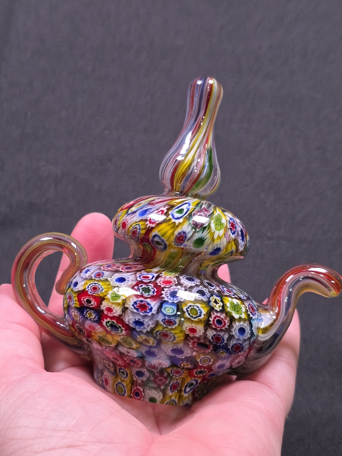 Vintage 1960s Ventian Millefiori Murano Glass Paperweight Tea Pot