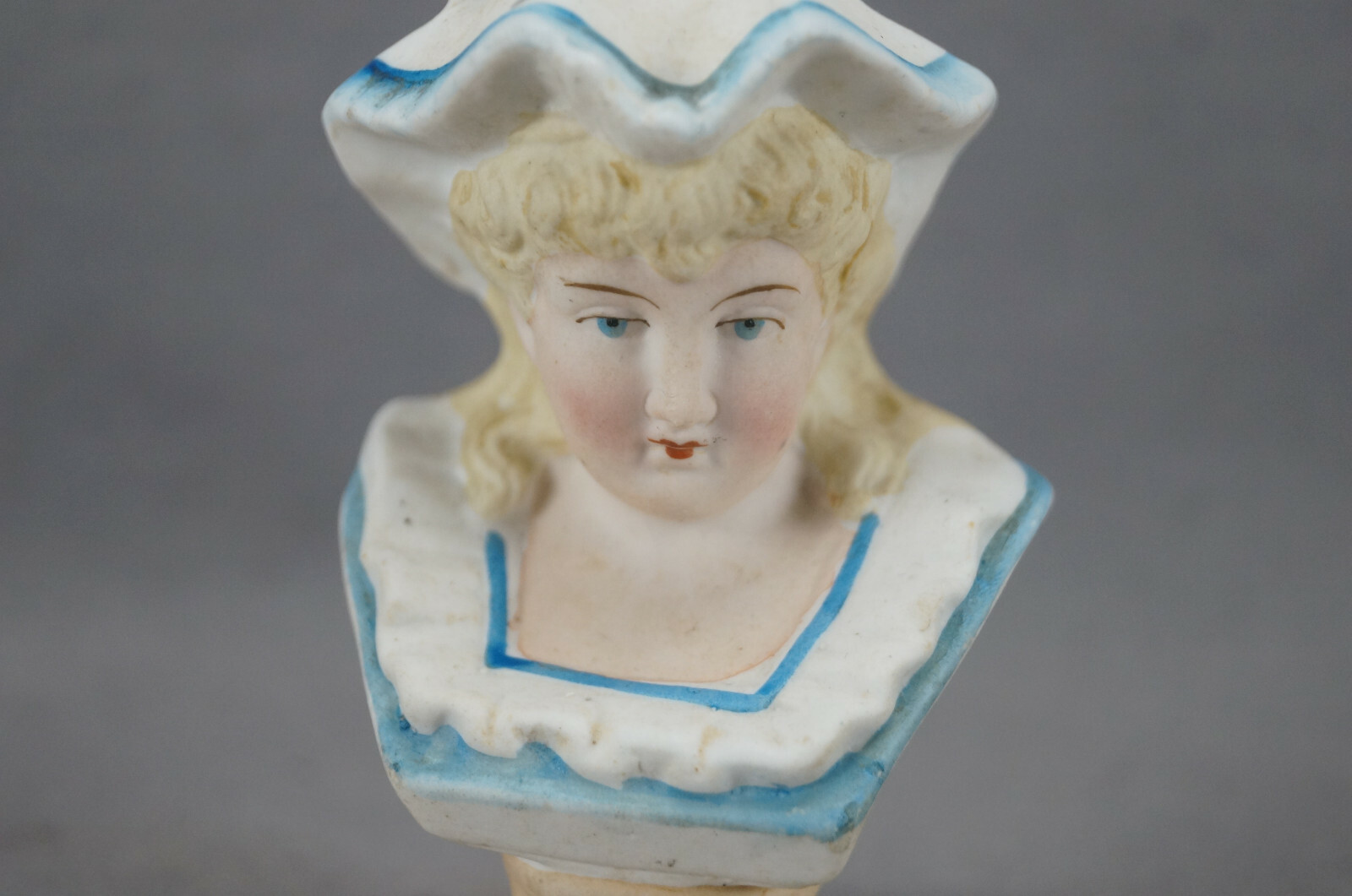 19th Century German Hand Painted Bisque Porcelain 4 1/2 Inch Tall Figurine Bust