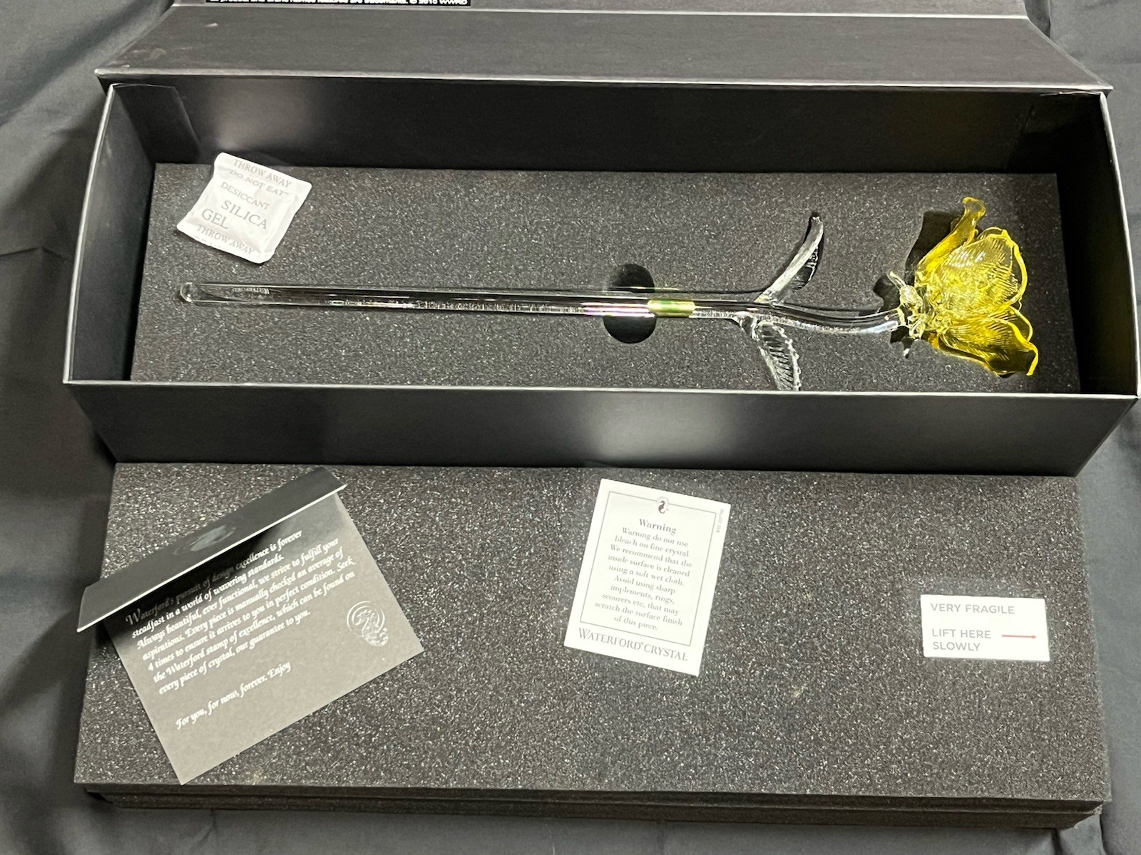 BEAUTIFUL Waterford Fleurology Fine Crystal Sculpted Yellow Rose Flower 14.5″