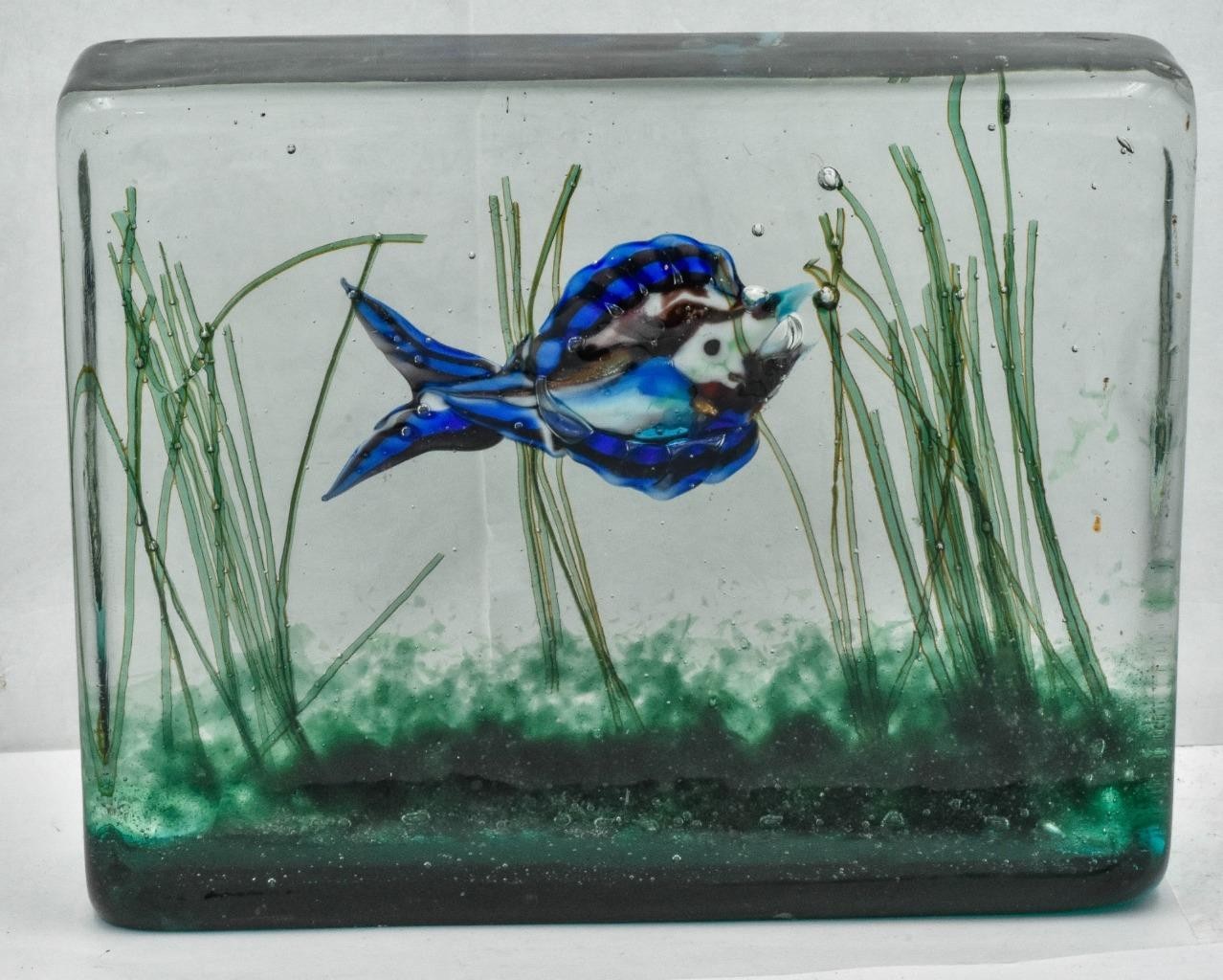 Vintage Aquarium Murano Style rectangular Paperweight display item small chips