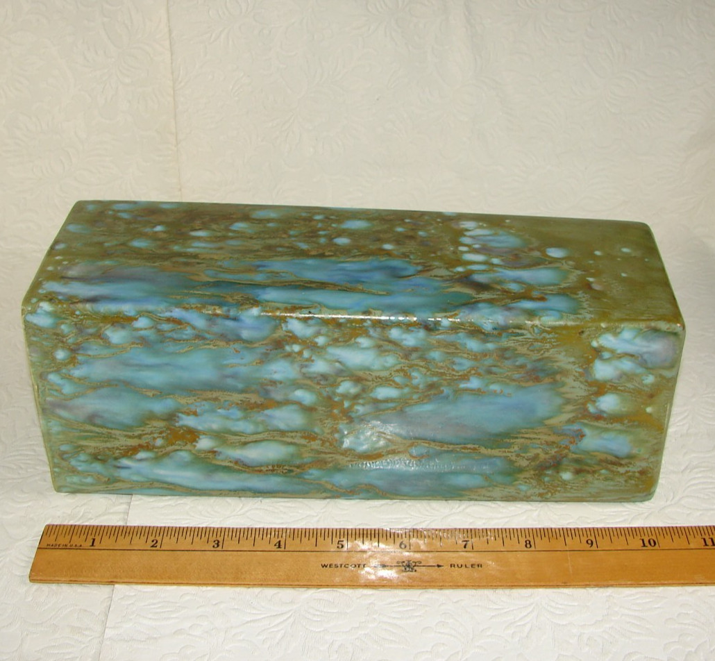 Vtg Monterey Jade Blue/Green Drip Glaze Square VASE, California Pottery MCM MJ3