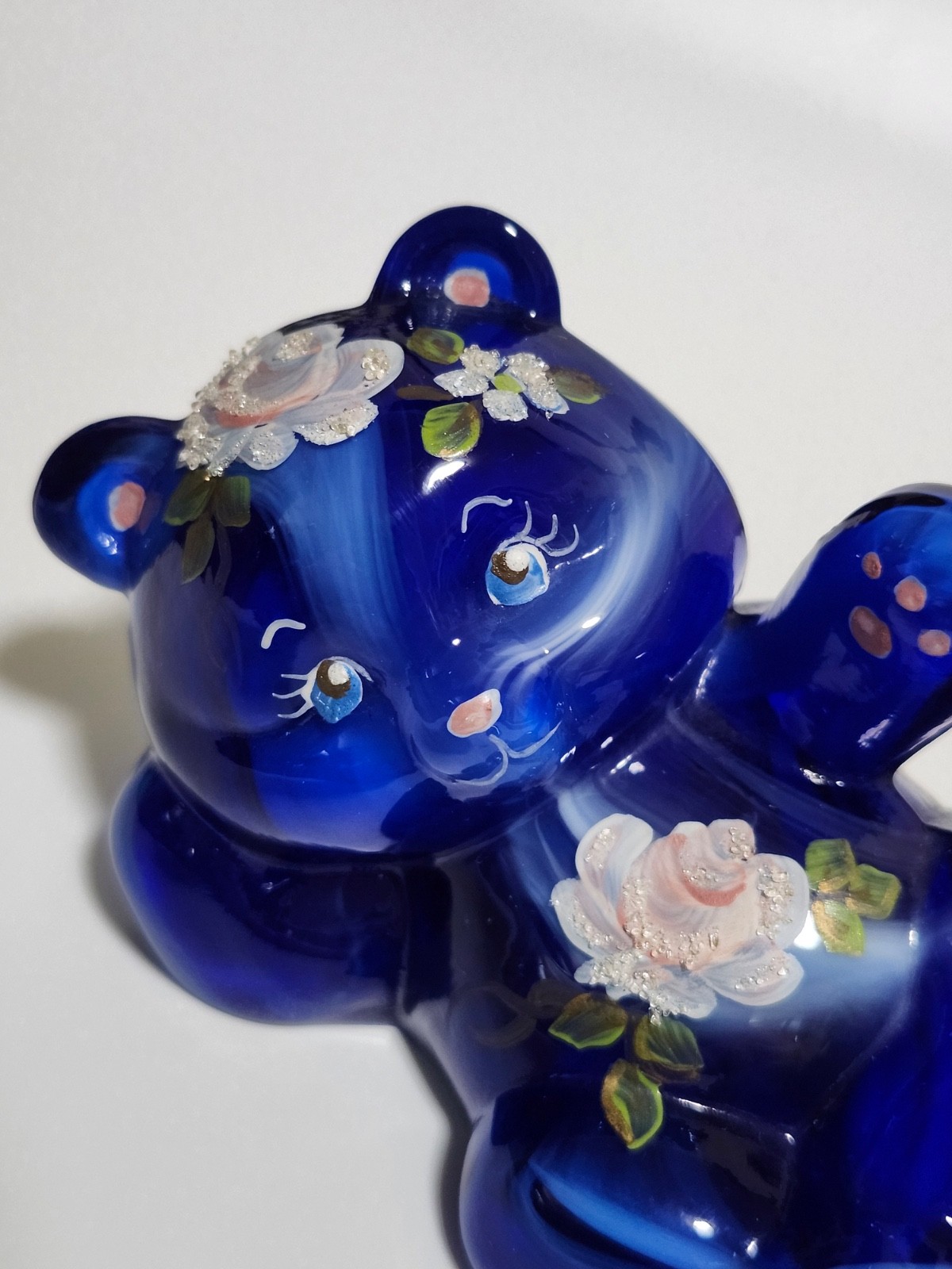 Fenton OOAK marbled blue hand painted bear M.Wagner