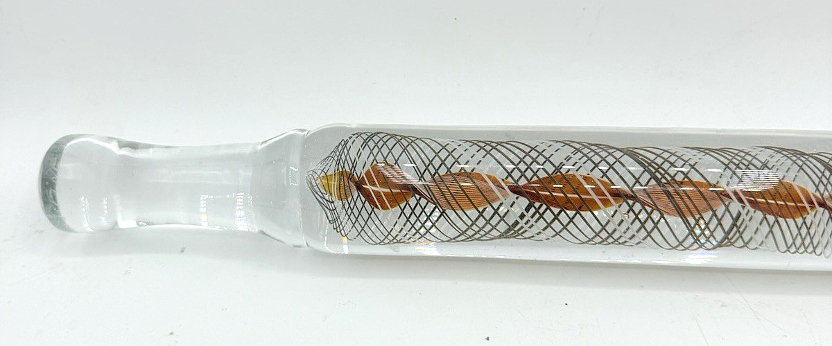 Vintage 1984 Signed J FINE Ribbon Art Glass Paperweight Swirl Rolling Pin 15.75″
