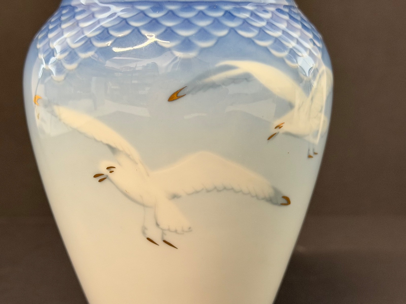 Bing & Grondahl Blue and White Seagull Porcelain Vase Denmark Art Pottery 681