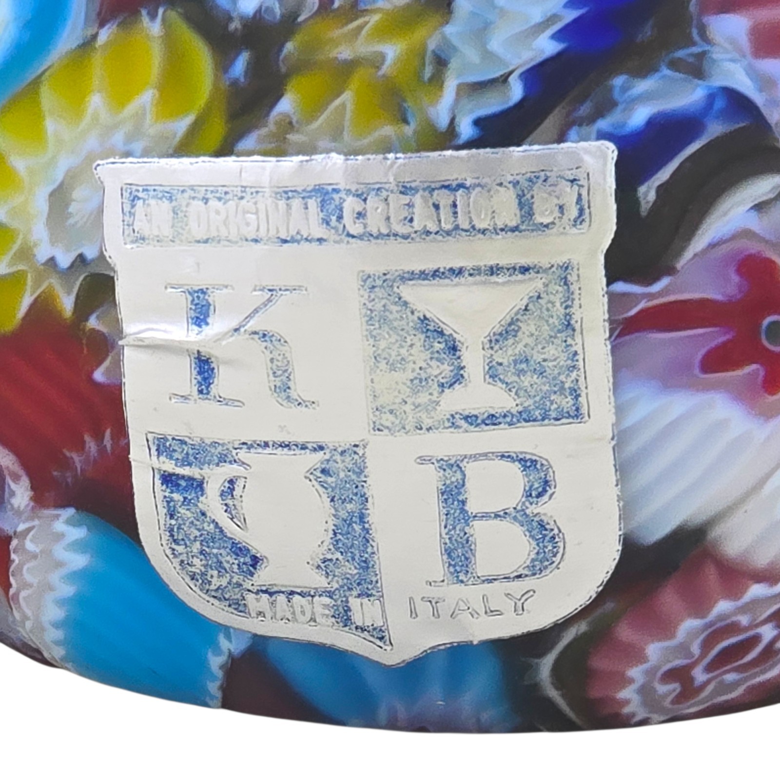MURANO 7 OZ MATTE SCRAMBLED MILLEFIORI CANE PAPERWEIGHT WITH KB STICKER