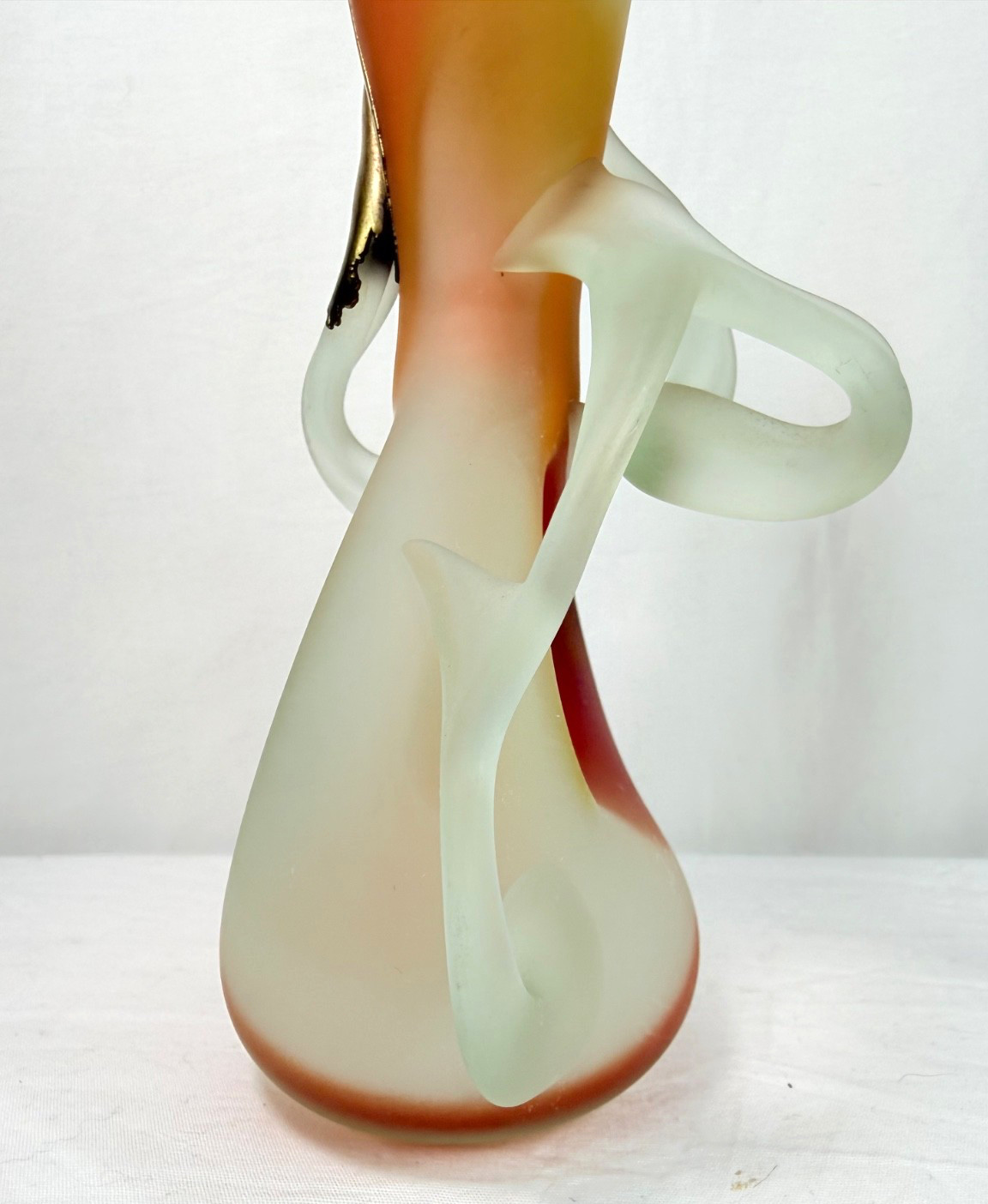 Art Glass Vase Studio Signed Fused Bronze Orange Frosted Vasile Vardan Style VTG