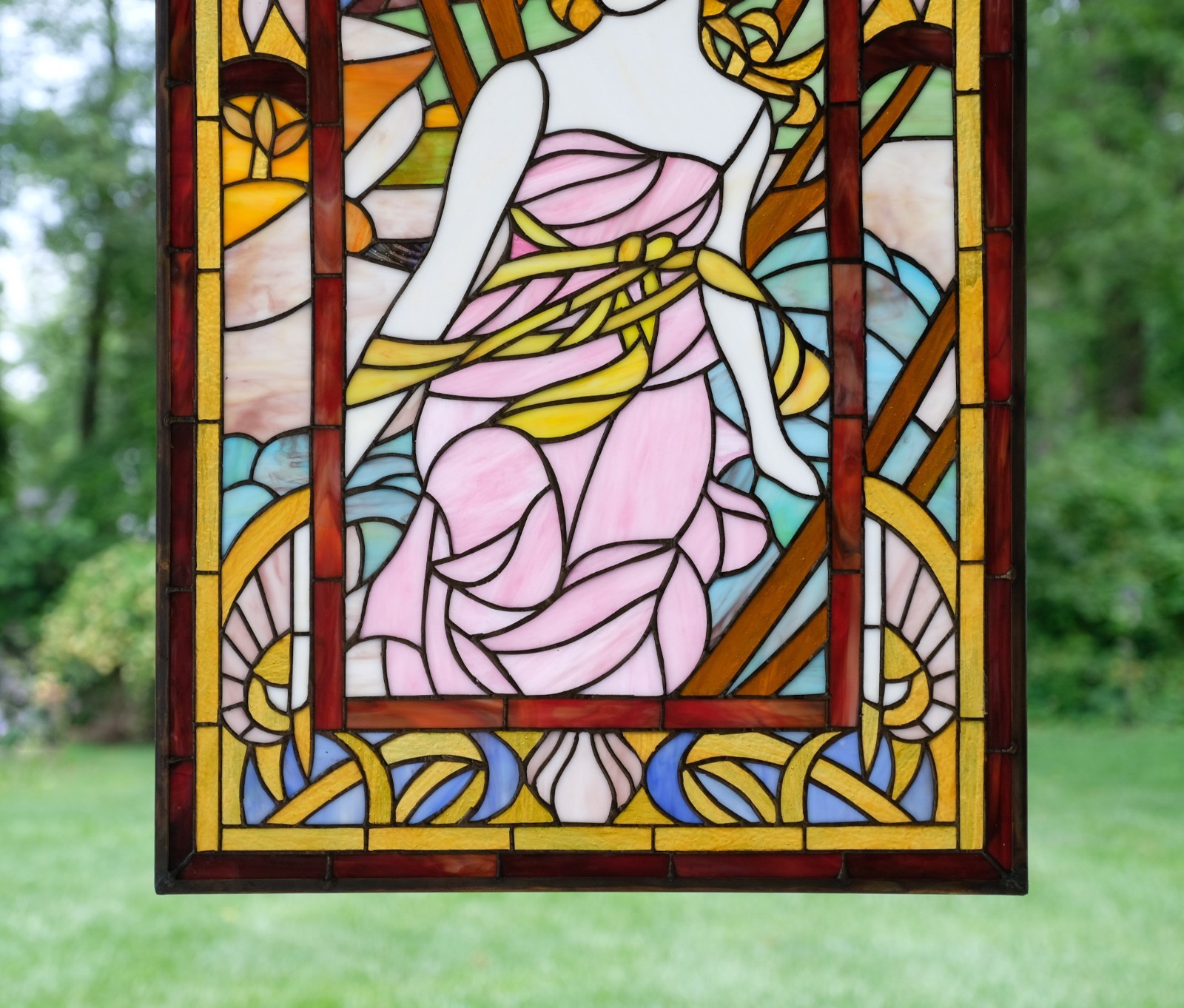 Tiffany Style Alphonse Mucha Art, Stained Glass Window Panel: Morning Awakening