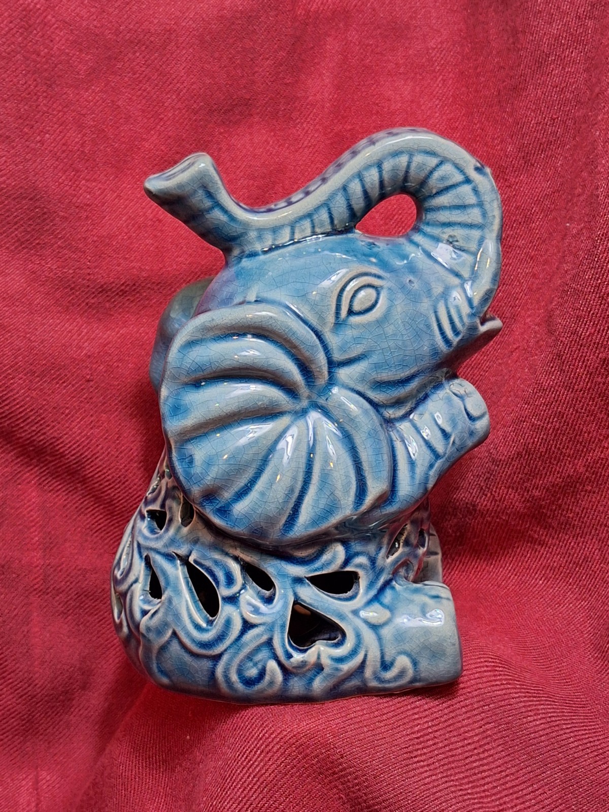 Elephant Figural Gloss Glaze Blue/Green 2015 Ceramic 6 in high