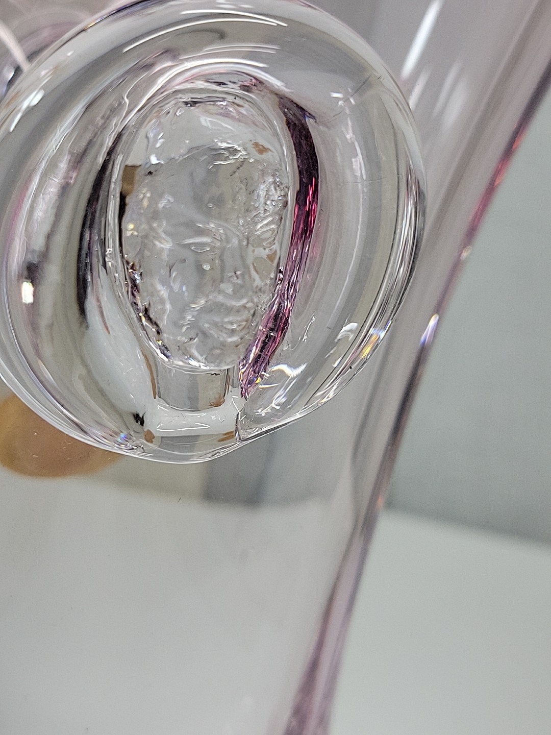 VTG Crystal Chalet Serigo Panini Mutant Vase Cranberry Pink w/Face Punts 10.75″