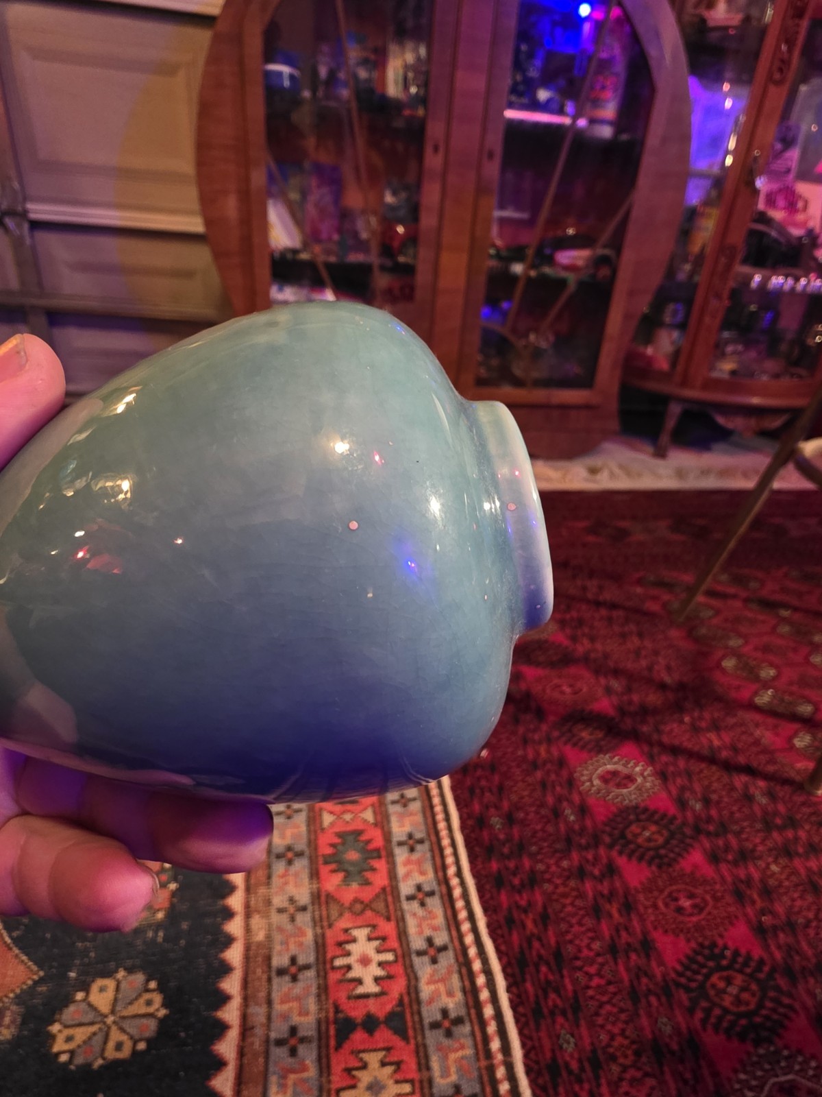 2 Vintage Pisgah Nelson Turquoise Vase Arts Crafts Pottery Signed NC Beautiful
