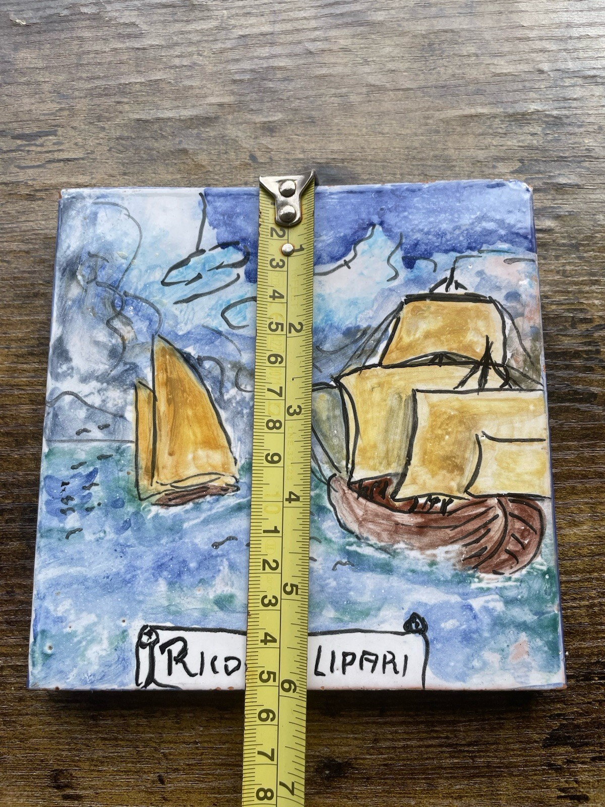 Vintage Italian Wall Tile Italy Sailboats Hand painted