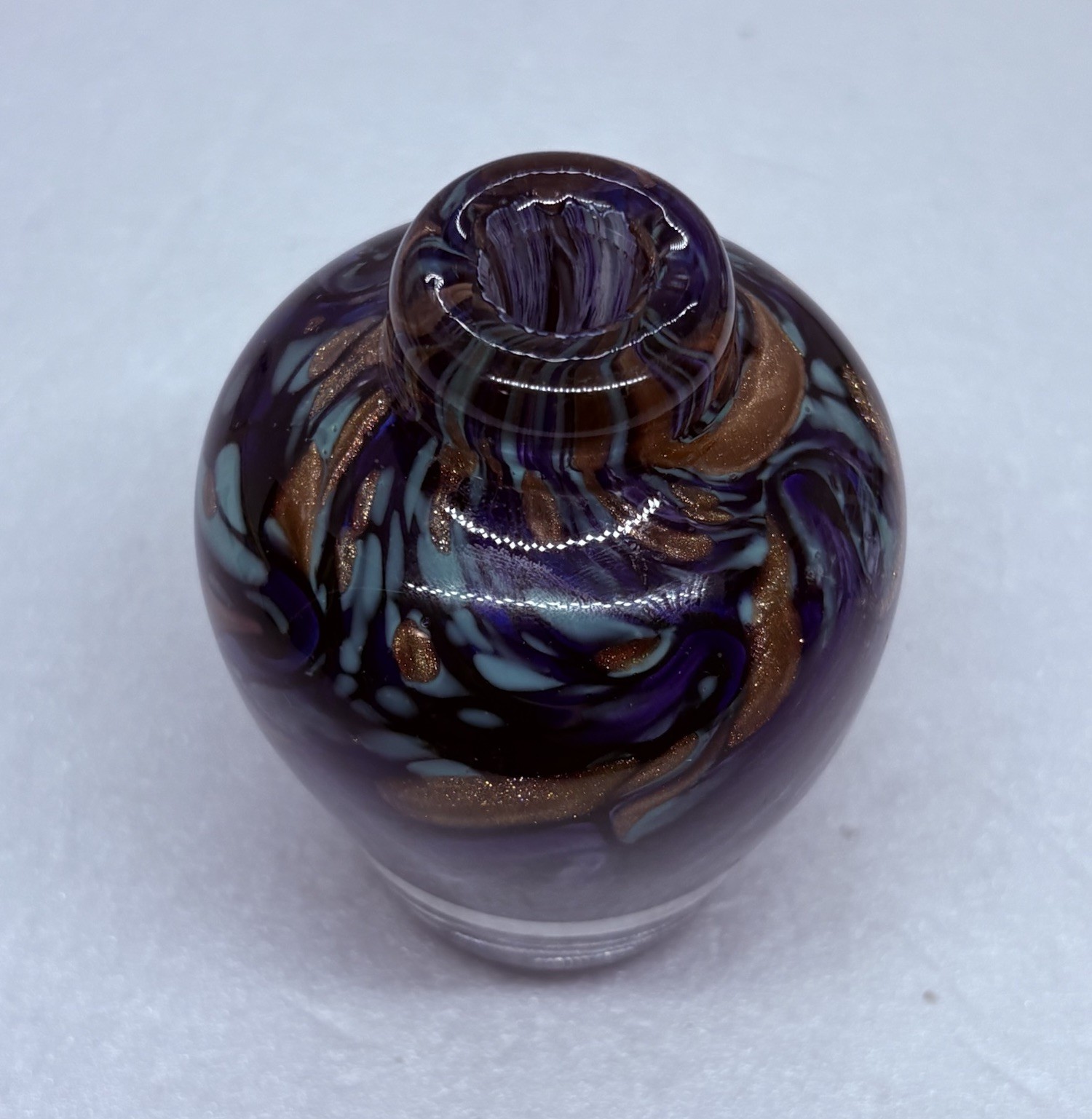 Vijtage Studio Art Glass Bud Vase Vibrant Swirls Gold Sparkles 3.5” Decor 21