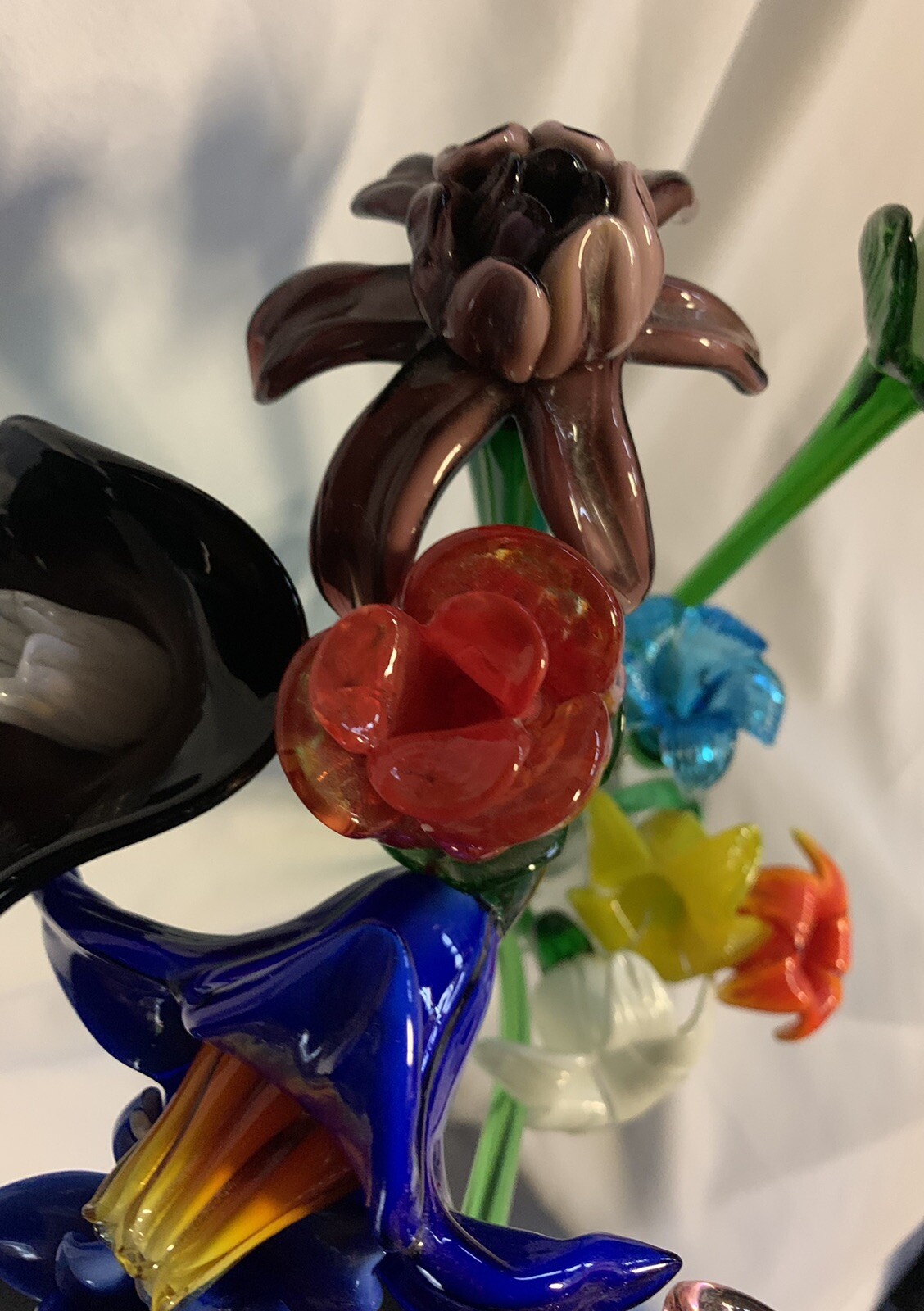 12 Vintage Italian Hand Blown Long Stem  Art Glass Flowers