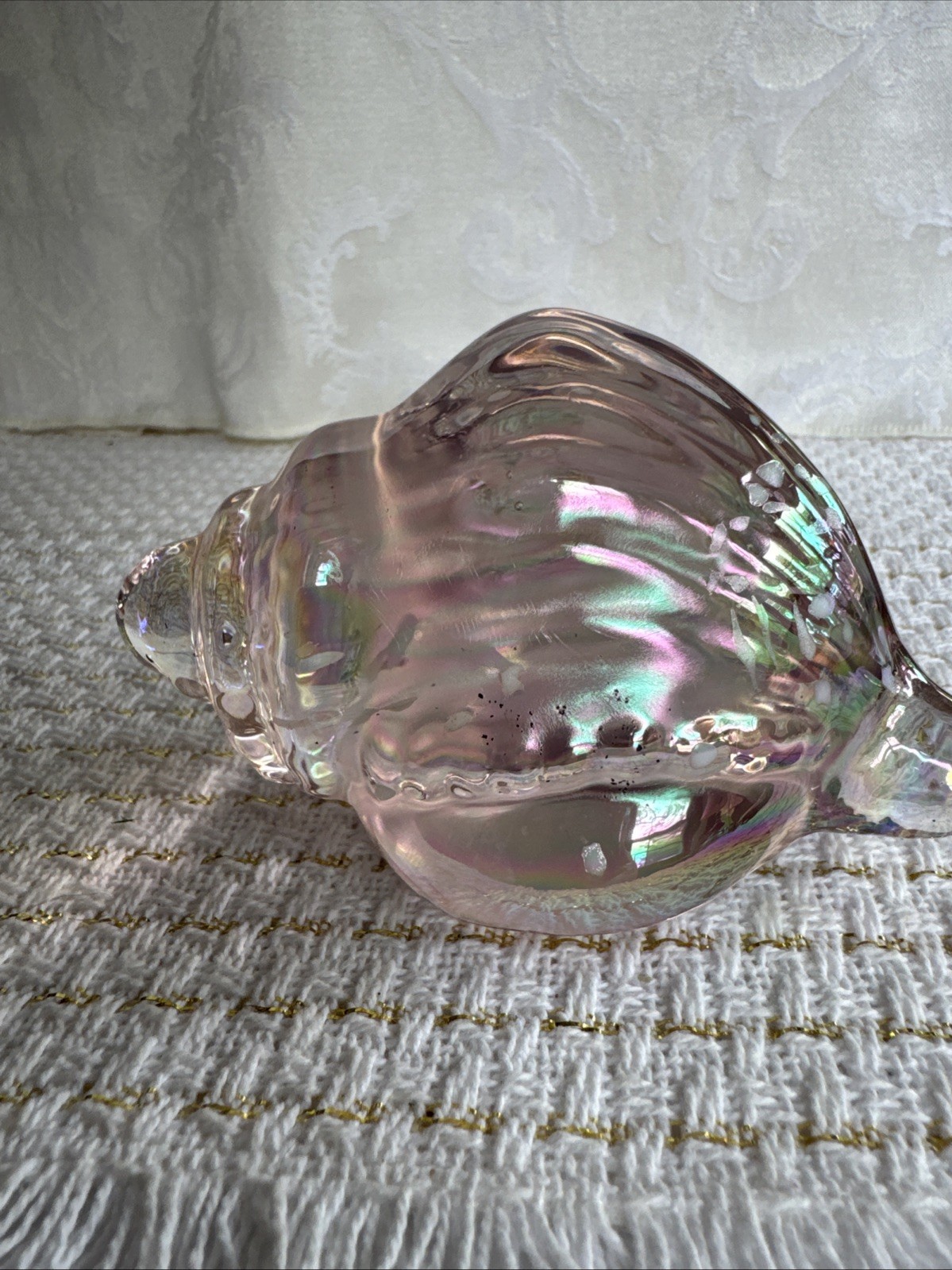 Vtg Paperweight Silvestri Iridescent Pink Conch Shell Art Glass 4.75” L 2.75” T