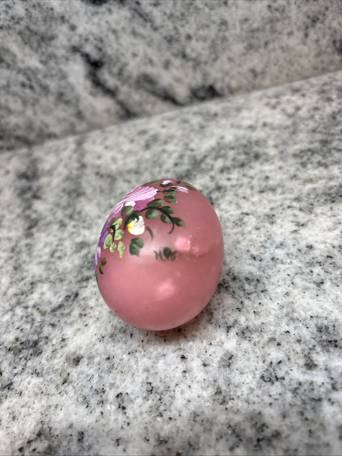 Hand Painted marble egg Pink Floral Decorative Signed– Stand Included