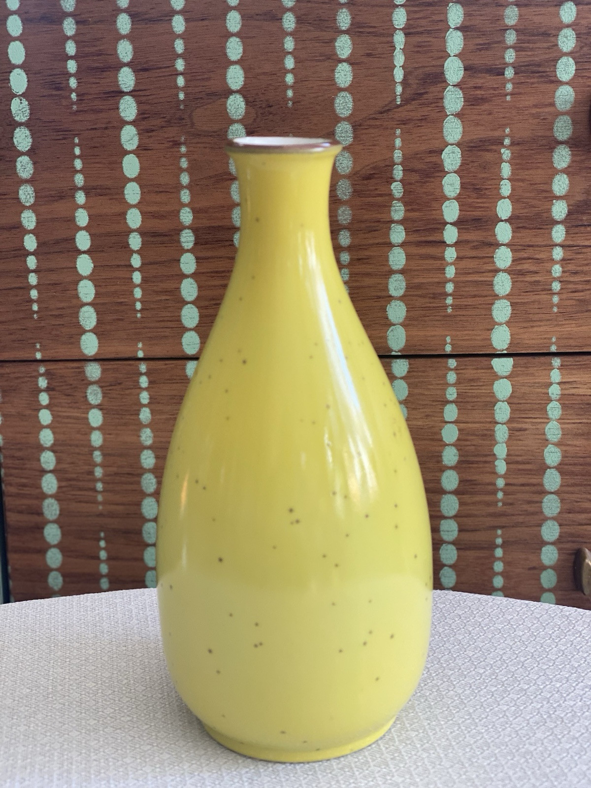 Yellow Speckled Brown Rim Ceramic Vase Vintage