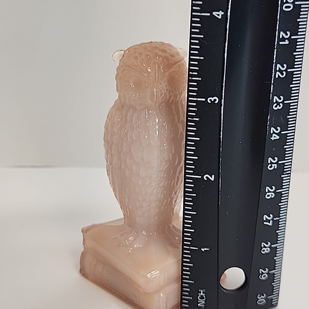 Degenhart Glass Wise Owl Milk White Pale Pink Peach Slag Glass Figurine
