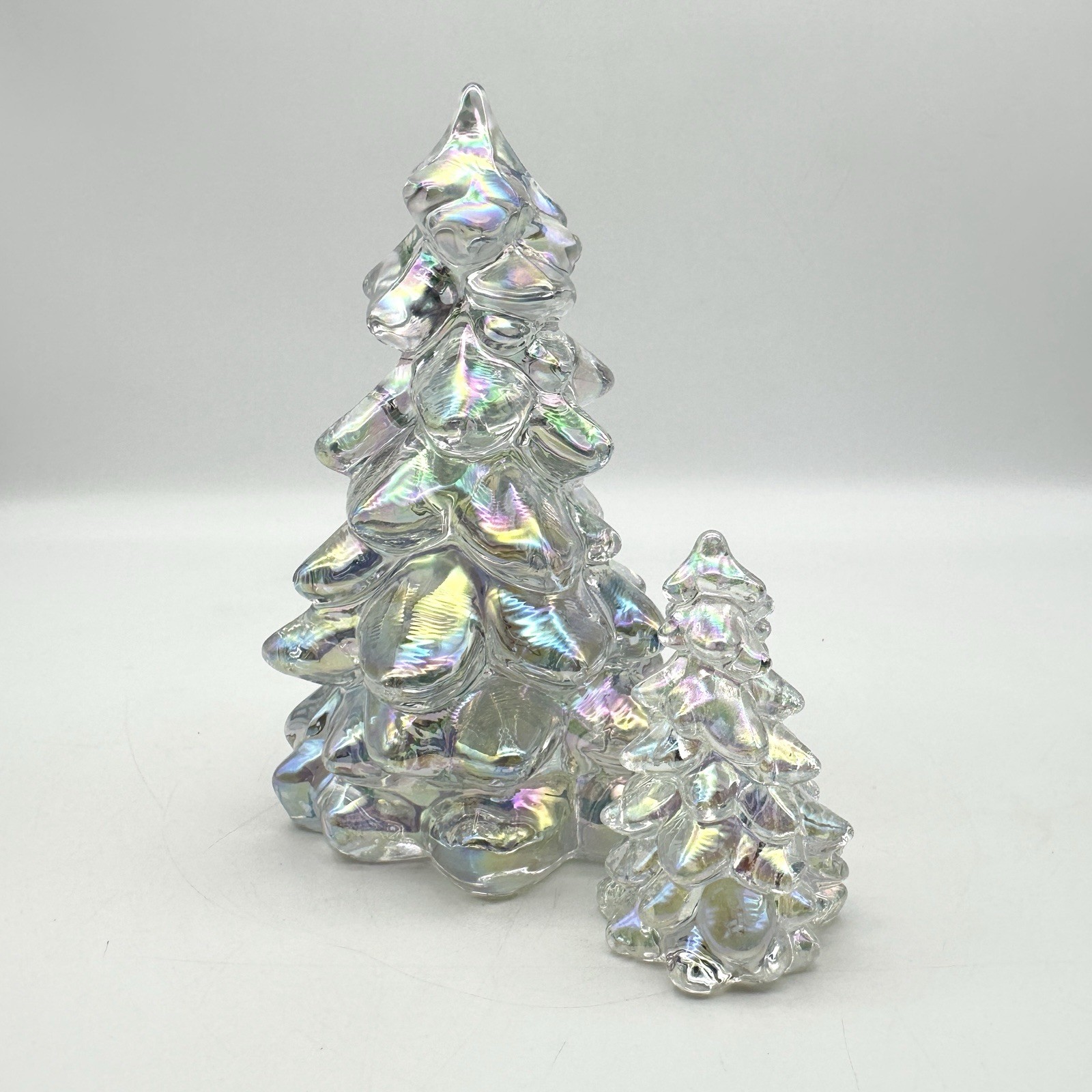 Mosser Clear Carnival Glass Christmas Tree Set, 5 1/4” tall & 3 1/2” tall