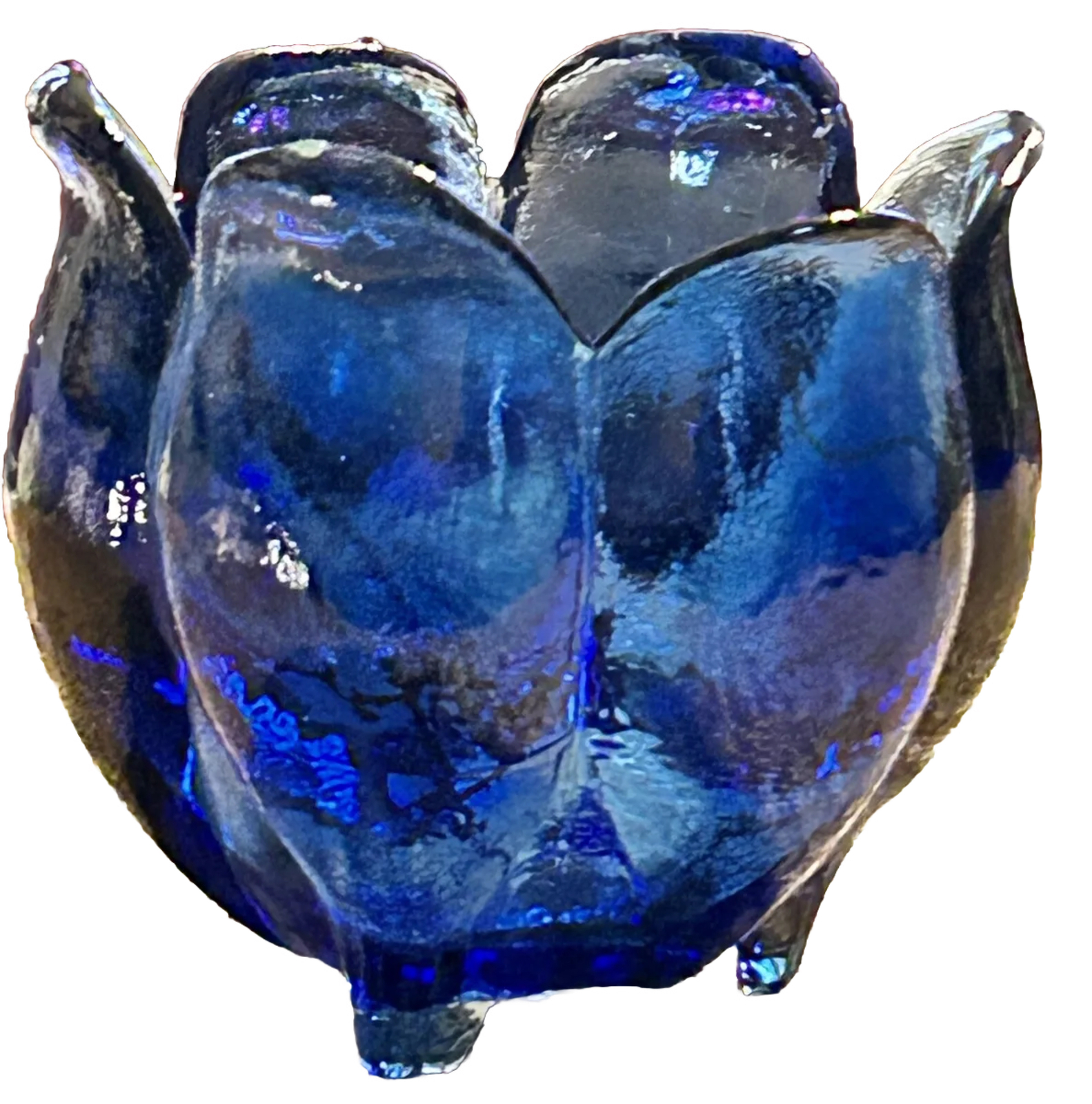 VINTAGE SPAIN DESIGN GUILD Cobalt Blue Heavy Glass Tulip Petal Vase Bowl