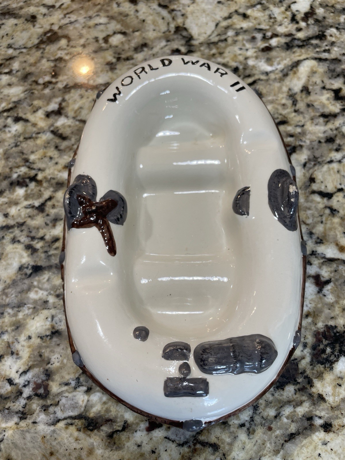 Vtg Blue Ridge Pottery Ceramic Hand-Painted World War 2 Boat Ashtray Stamped