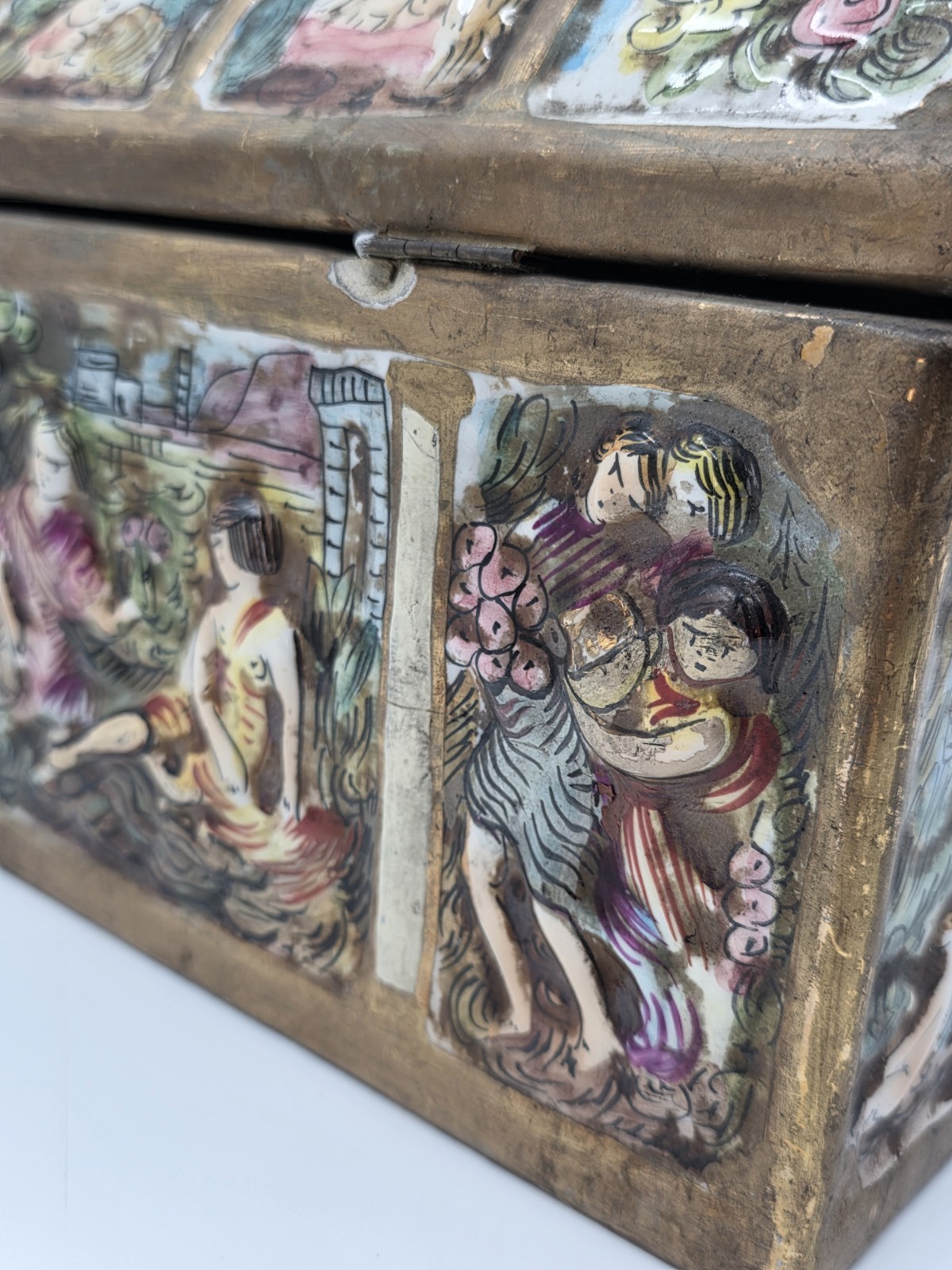 Rare Antique 19th C Large Capodimonte Gilded Porcelain Jewlery Box hand painted.