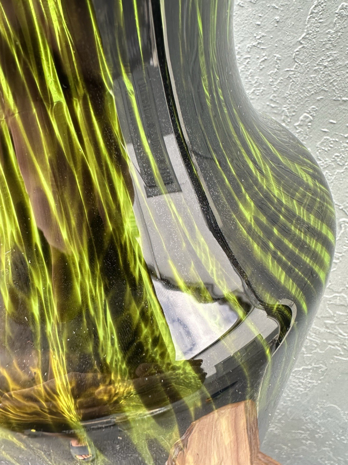 Vintage Large Art Glass Vase 31” Guild Poland– Green Black Handblown Style
